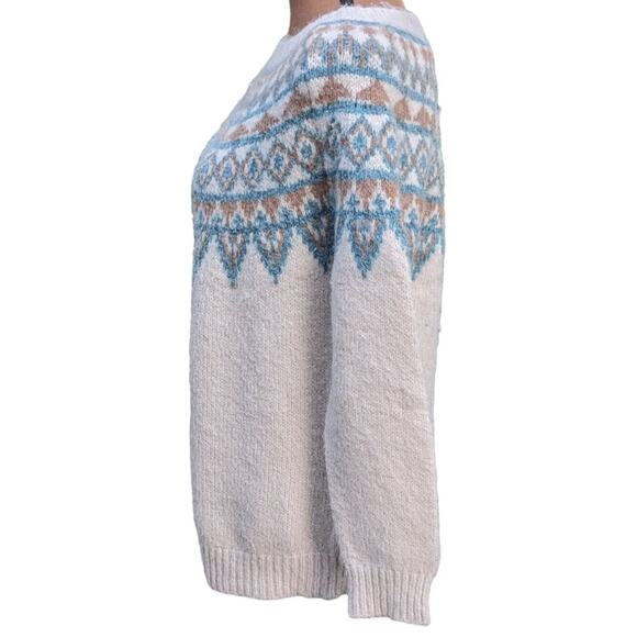 Y2K Fair Isle Sweater M Apres Ski Nordic Jumper Fuzzy VTG Anthropologie Luna Ivy - Picture 2 of 11